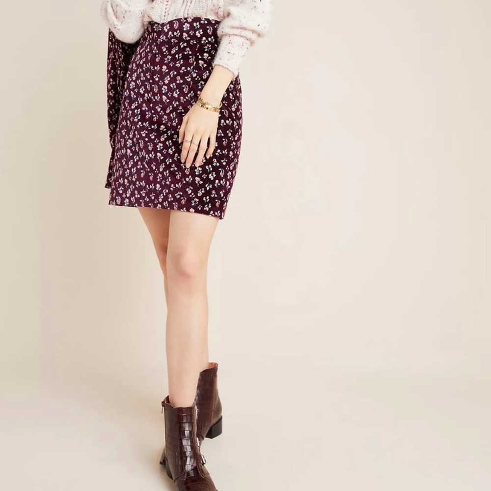 NWT Anthropologie women’s velvet floral mini skirt SZ Large